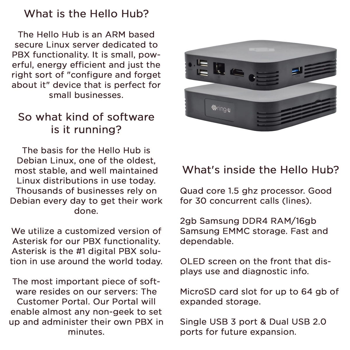 Ring-U Hello Hub Small Business PBX Phone System and Service VOIP 4-Phone Bundle (Hello Hub + 4 Executive Phones with WiFi + Bluetooth) ring-u Telephone Service Required.