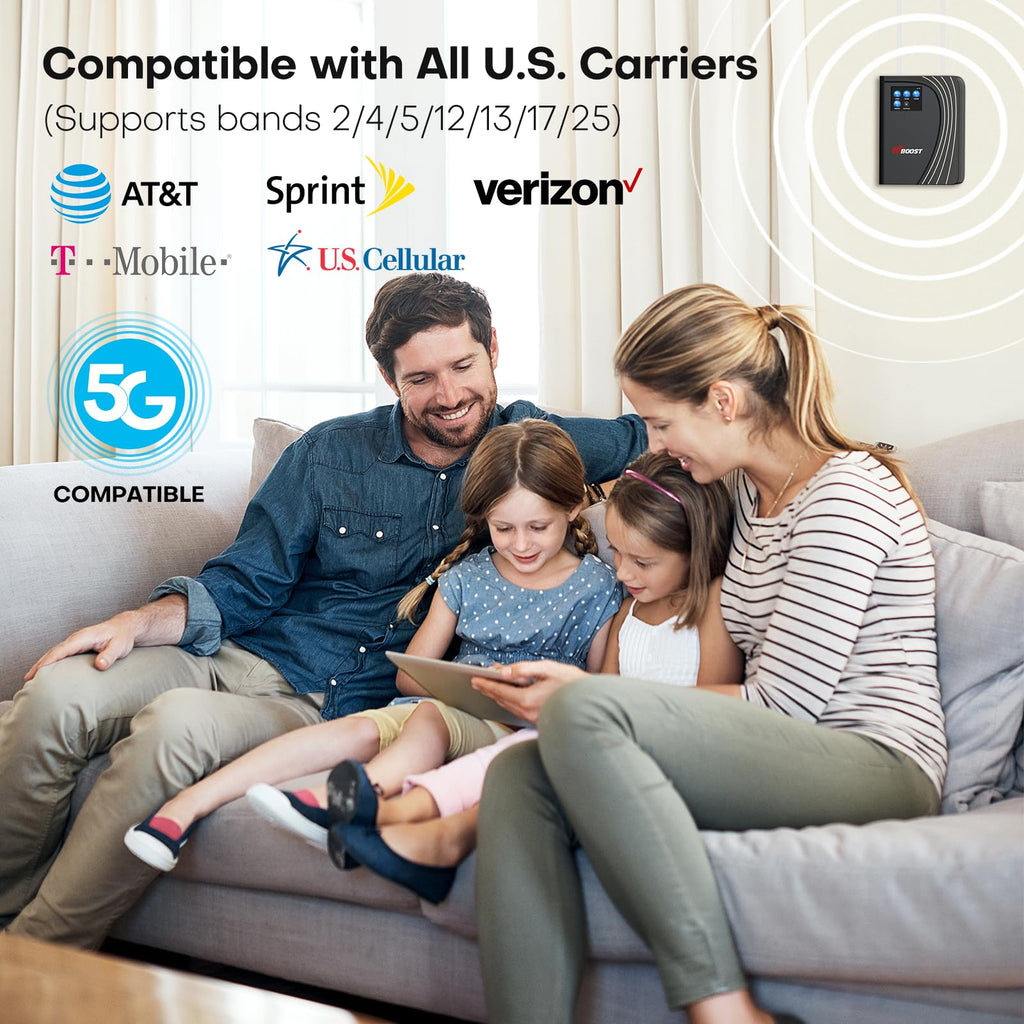 Cell Phone Booster for Home Office, Cover to 9,000 Sq Ft Signal Booster 4G LTE Compatible 5G with LCD Touch Screen 70dB Gain for All U.S. Carriers Verizon, AT&T, T-Mobile, App Support, FCC Approved