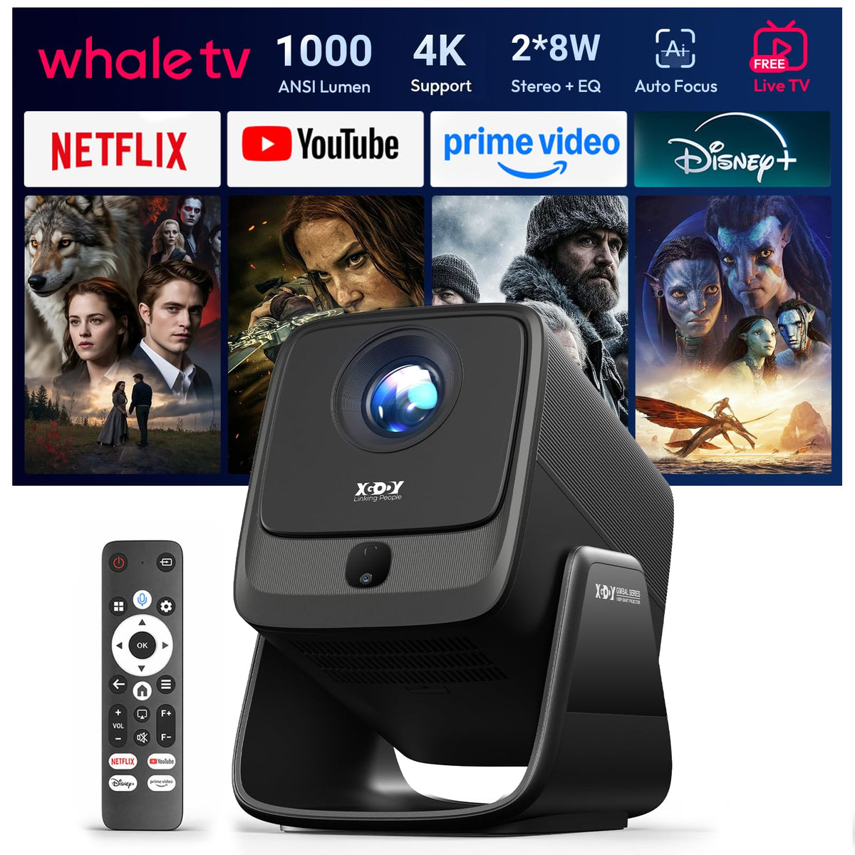 Gimbal N7 Smart 4K-Support Outdoor & Home Cinema Projector 150" Short Throw