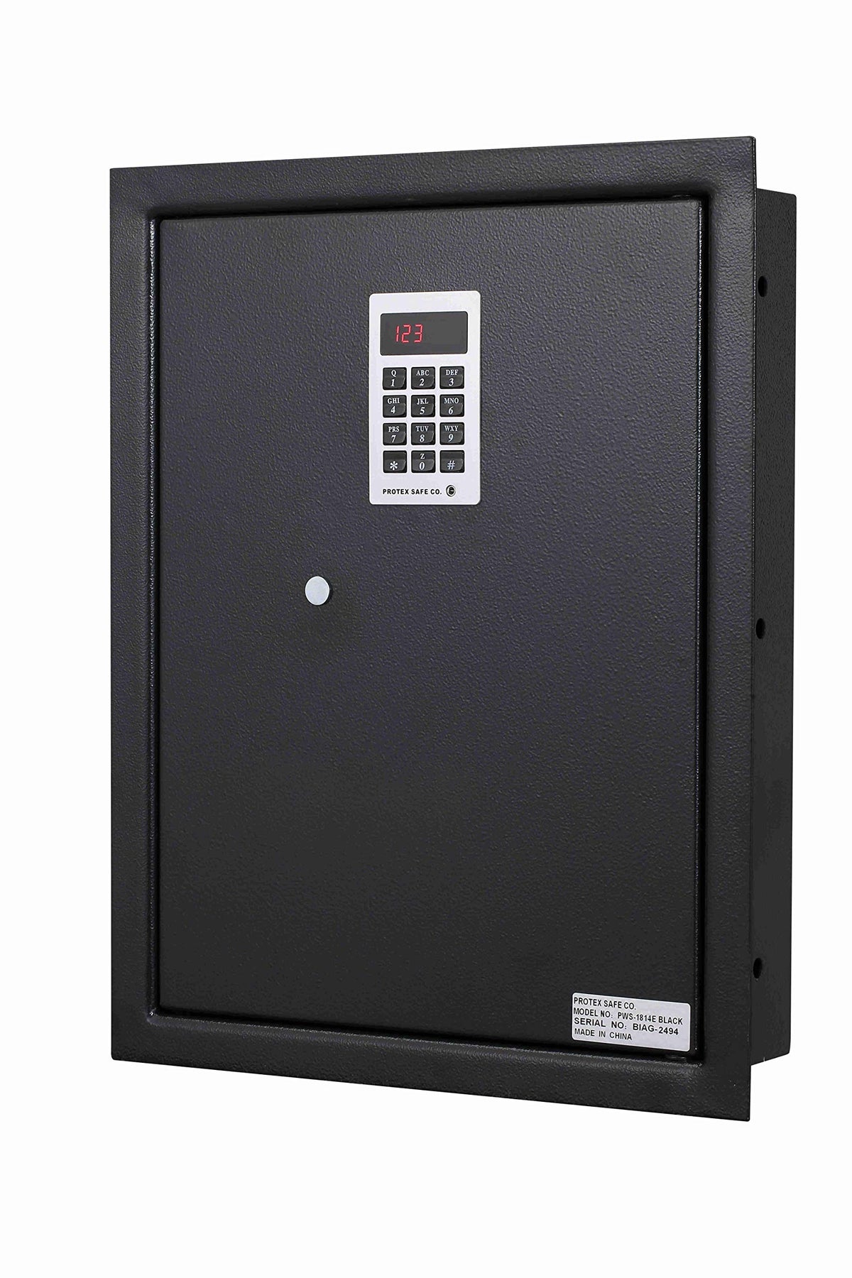 ProtexSafe Electronic Keypad Wall Safe (PWS-1814E)-Black, Burglary Resistant wall safe, digital electronic locking system, velvet interior, automatic door opening, 2 Removable shelves