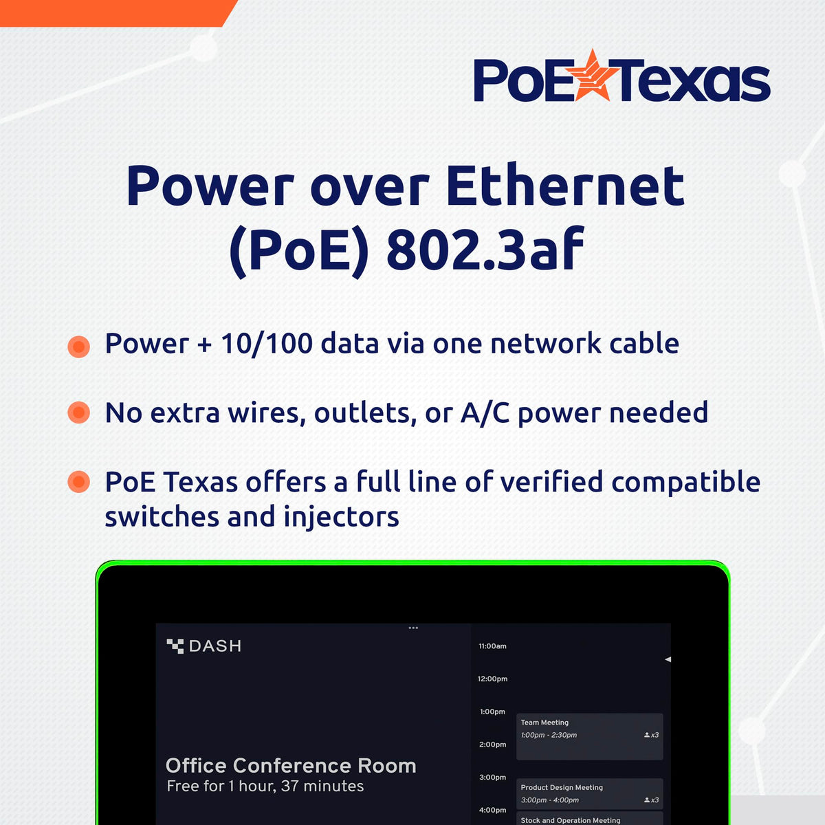 PoE Texas 10-Inch PoE Meeting Room Scheduler Tablet with LED Ring