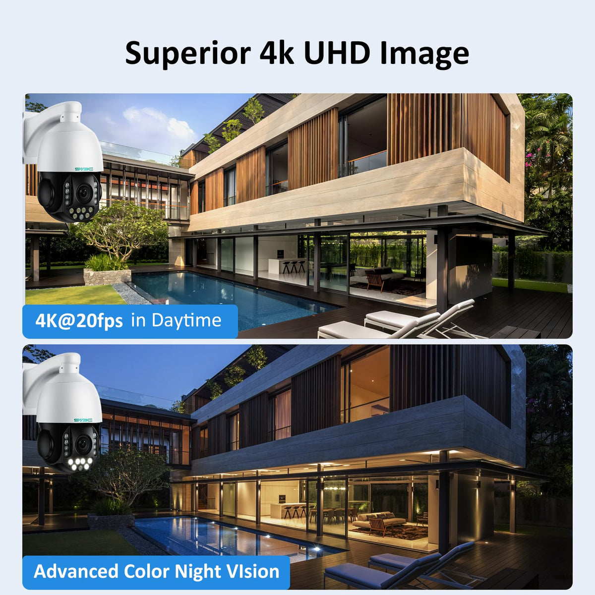 SV3C 4K 8MP PoE PTZ Security Camera Outdoor, 36X Zoom, 360° Auto Tracking