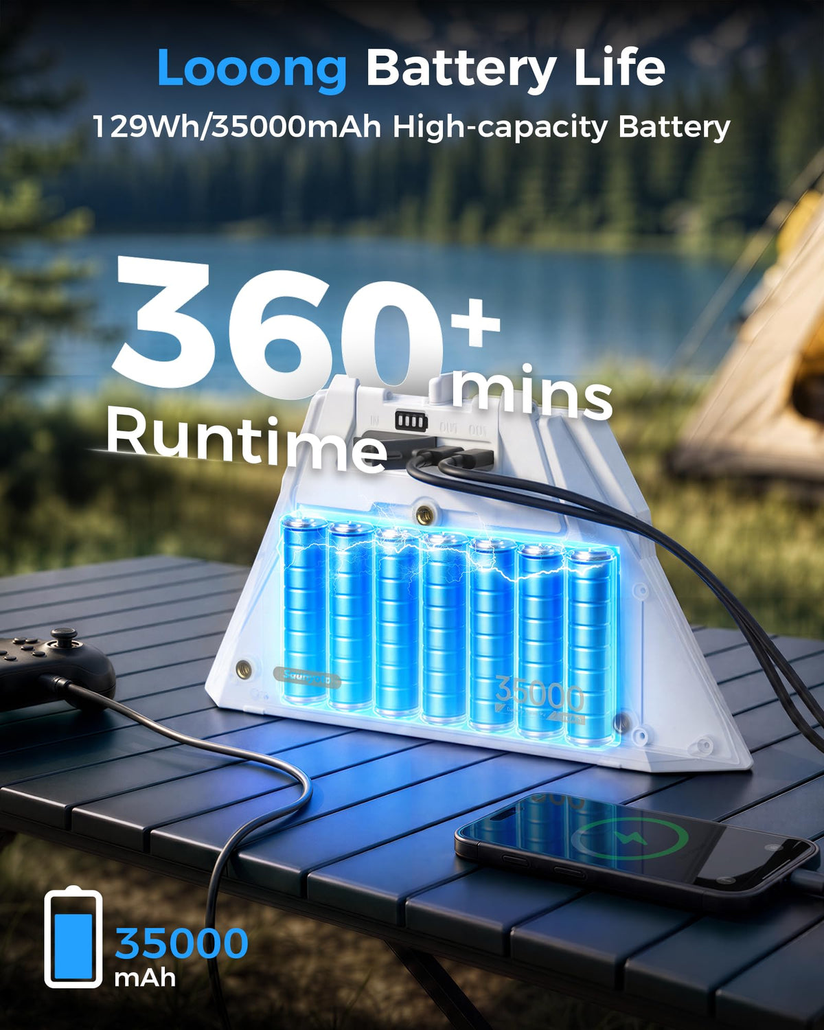 Starlink Mini Battery 129Wh 35000mAh, 2-in-1 Portable Charger with Stand for Camping & Remote Work, Air Travel Safe 6H Runtime, Pass-Through Charging, Waterproof & Dustproof