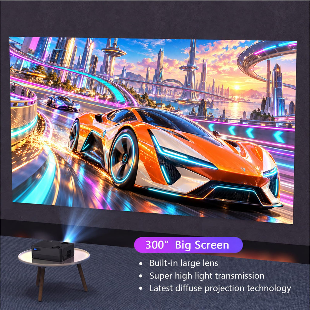 Projector with 5G WiFi and Bluetooth, Native 1080P Projector[Projector Screen Included], Full HD Movie Projector, 100" Display Home Theater, Compatible with Phone/Laptop/TV Stick