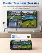 5MP Solar Security Cameras Wireless Outdoor System, 500GB HDD Local Storage, No Subscription, 4-Cam Kit, Up to 10CH, Two-Way Audio, Color Night Vision, 5G/2.4GHz WiFi, TV & Monitor Viewing