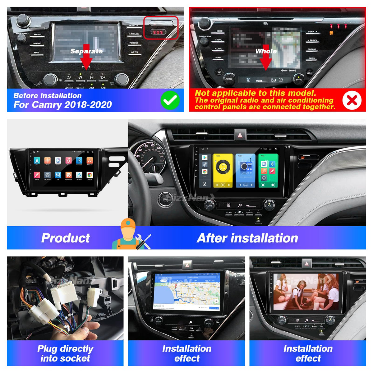 for Toyota Camry 2018 2019 2020 Radio Compatible with Wireless Carplay Android Auto,8-Core 4+64GB Head Unit Car Stereo Bluetooth Navigation GPS WIFI FM AM Multimedia Player Camera TouchScreen