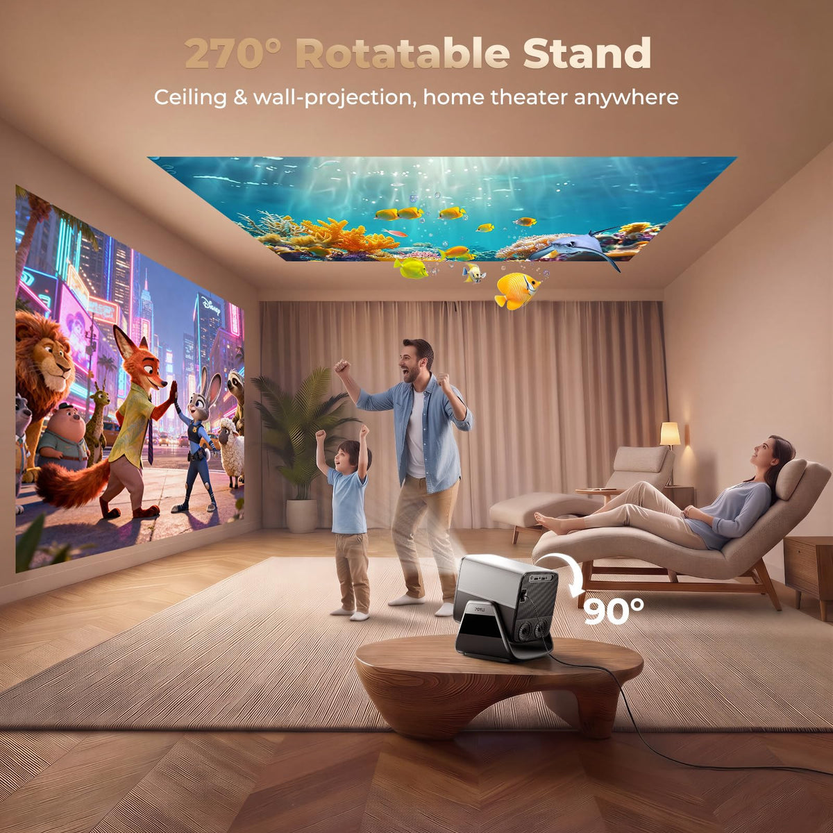 Smart Video Projector 4K Support【Compatible with Google TV & 10k+ Apps】