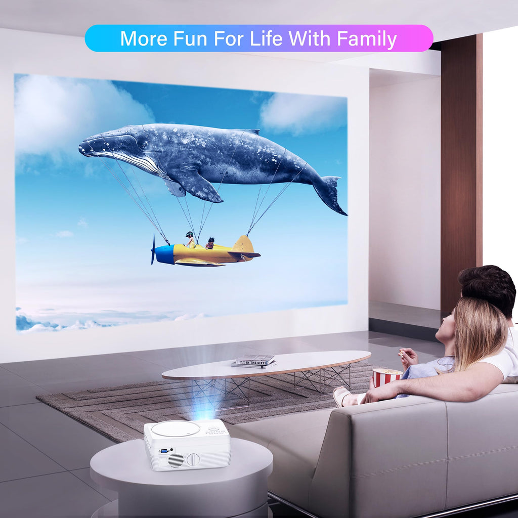 Full HD WiFi Bluetooth Projector Built in DVD Player, Native 1080P Supported, Portable Mini DVD Projector for Outdoor Movies, 250" Home Theater, Compatible with iOS/Android/TV Stick/PS4/HDMI/USB/TF