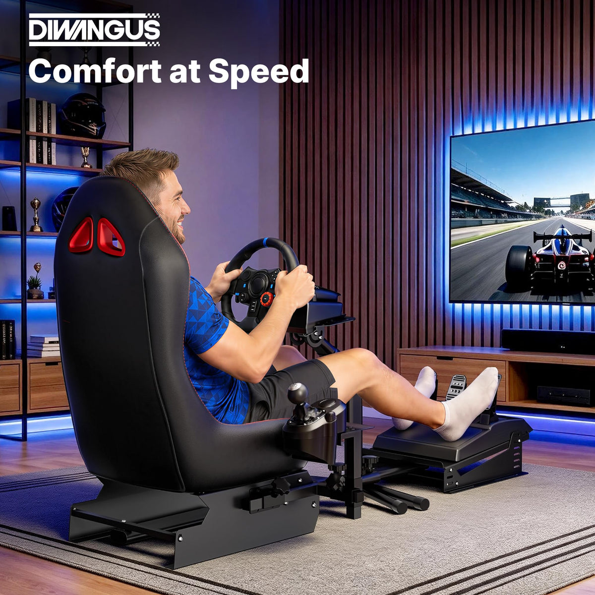 DIWANGUS Foldable Racing Simulator Cockpit for Logitech, Thrustmaster, MOZA