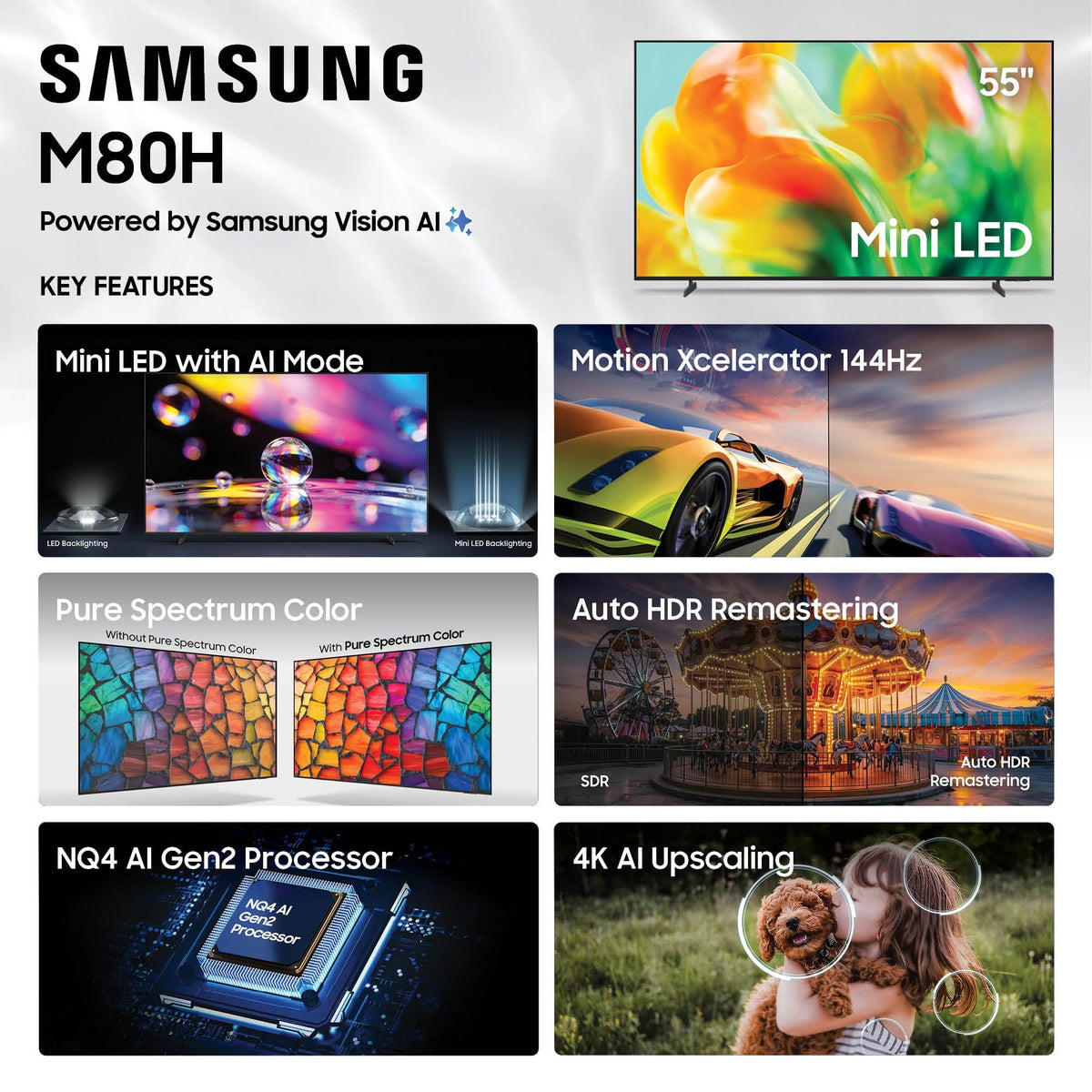 Samsung 55-Inch Class M80H Series, Mini LED, 4K, Smart TV, 2026 Model