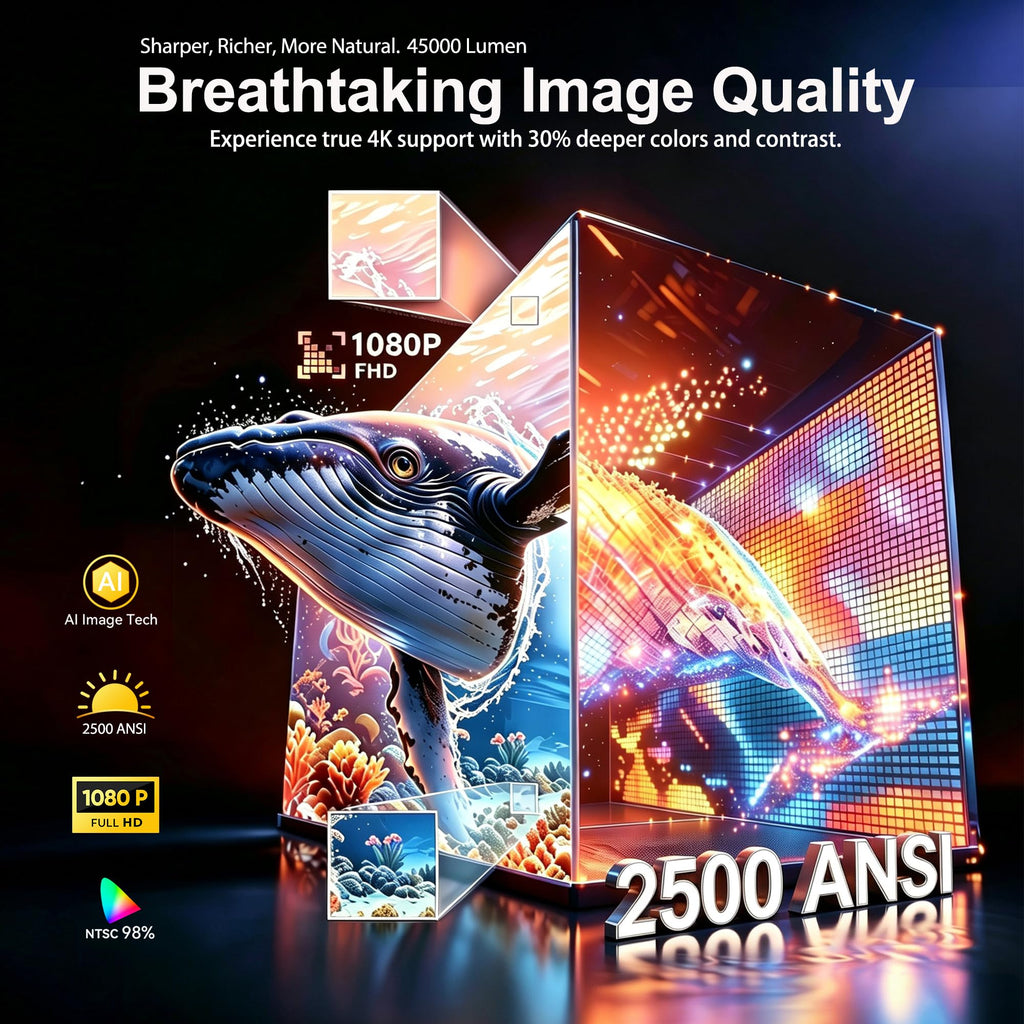 Google TV Smart Projector 4K, 2500 ANSI Projector With WiFi and Bluetooth