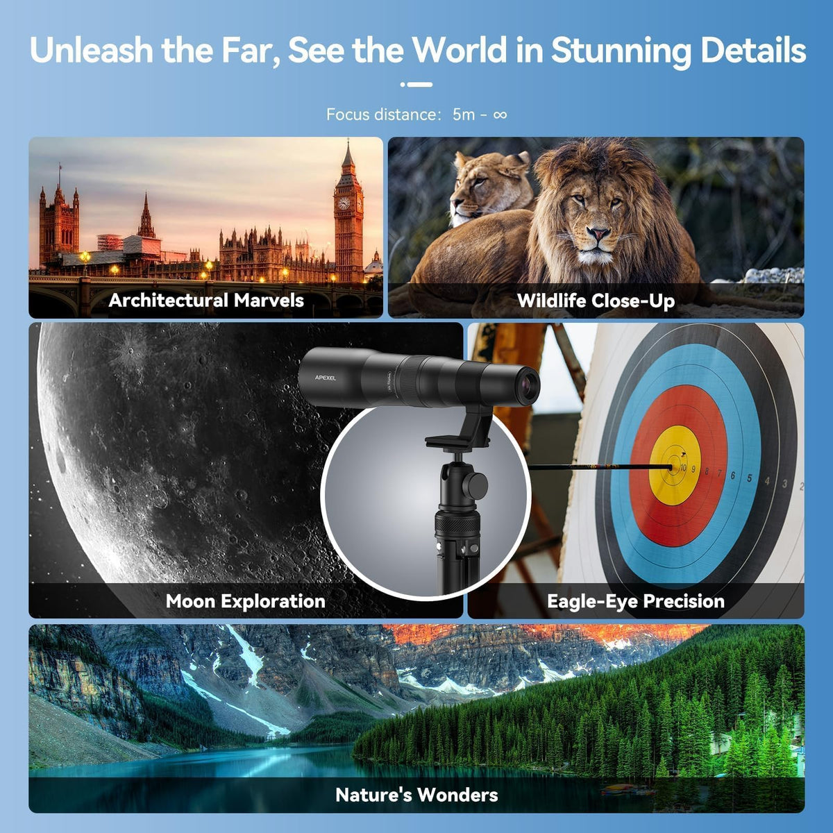 APEXEL 50x High-Definition Telephoto Lens for iPhone & Android – for Wildlife, Moon, Landscapes & Target Viewing – Includes Universal Phone Clip & Tripod