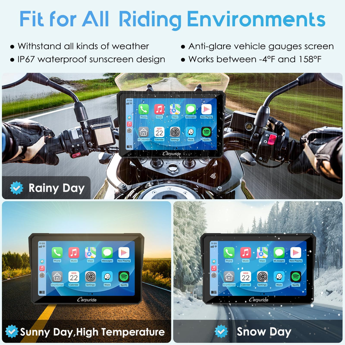 Carpuride W702PRO 7" for Motorcycle CarPlay & Android Auto Dual Bluetooth