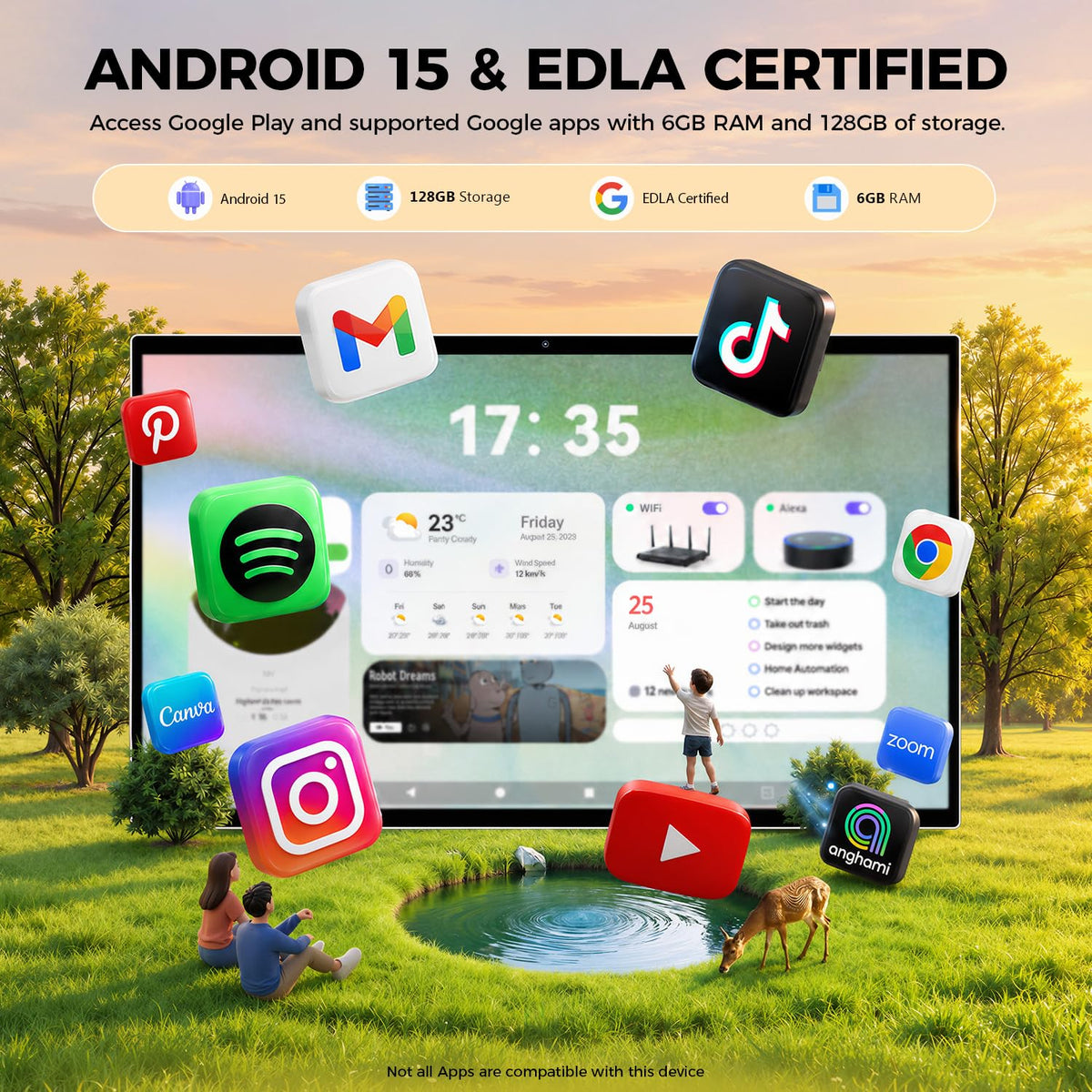 VLH 27″ 2-in-1 Smart Portable TV on Wheels,Detachable Touchscreen, Android 15 Tablet 6+128G Wireless Rolling Display with 4K Camera, 10W Speaker,Voice Air Remote, EDLA Certified, Bedroom Patio Outdoor