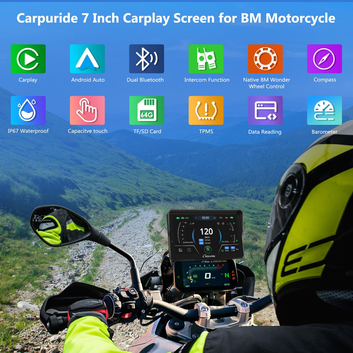 CARPURIDE W702BS for BMW Moto CarPlay & A-Auto Data Reading, Native Wonder