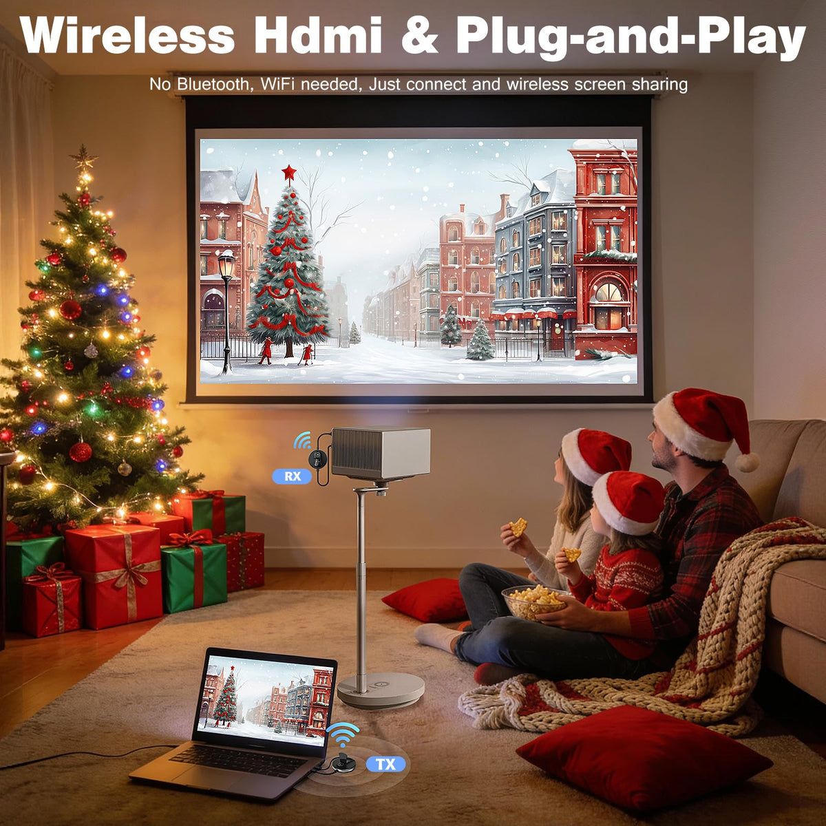 Wireless HDMI 1 Transmitter and 2 Receivers,Multi-TV Extender,UP to 6RXs,Plug and Play,4K Decode,165FT/50M,Portable Wireless HDMI Splitter-Video/Audio from Camera/Laptop to TVs/Projectors/Monitors