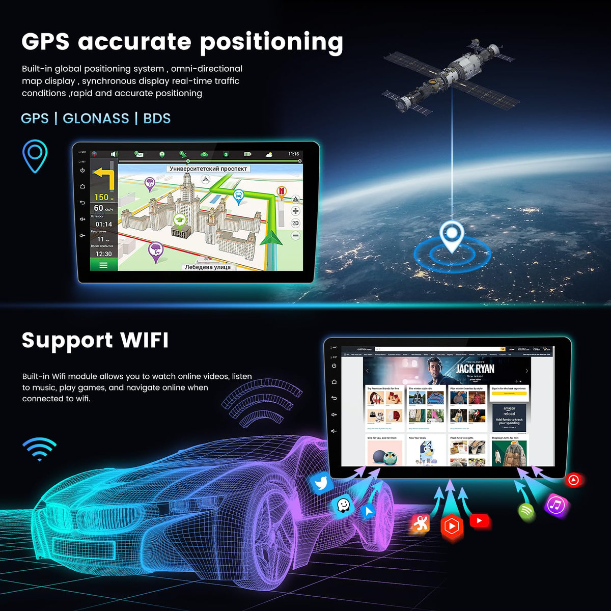 Car Stereo for Lexus ES300 ES330, 8Core Android 14 Radio Player 9" QLED Touch Screen GPS Navigation for Lexus ES250 ES300 ES330 XV30 2001 2002 2003 2004 2005 2006 Car-Play & Android Auto Head Unit