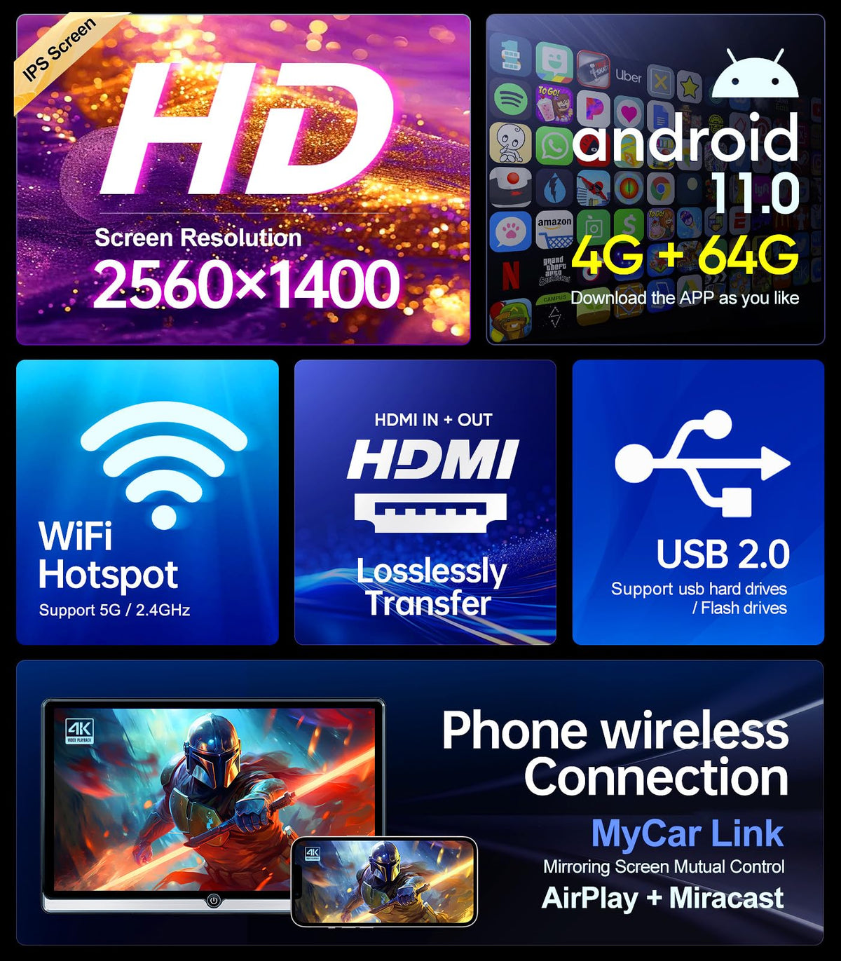 14" Android 13 Car TV Headrest Monitor,Car Back Seat Entertainment System