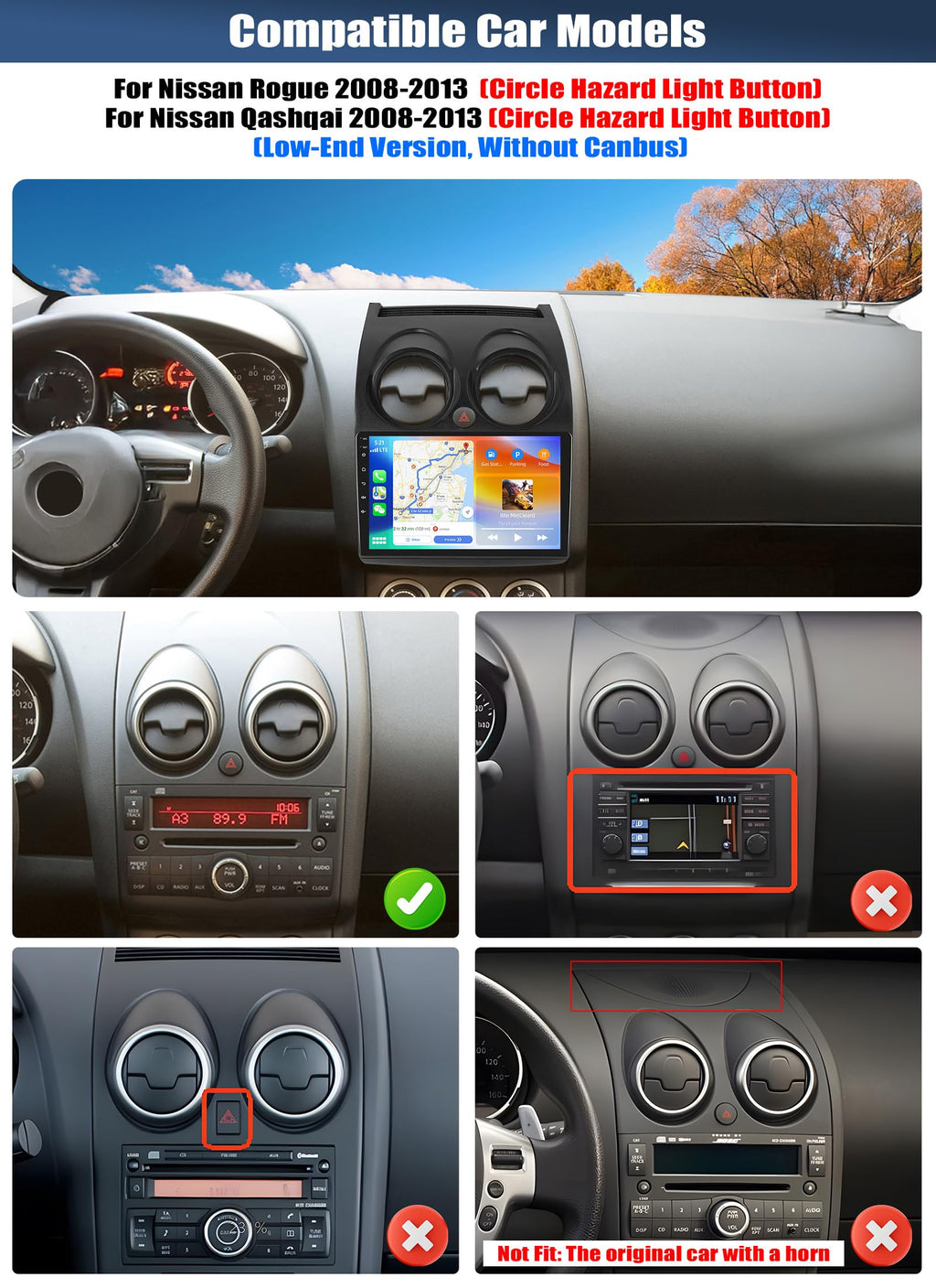 4G+64G Car Radio for Nissan Rogue 2008-2013 with Wireless CarPlay Android Auto, 9" 1280 * 720 Touchscreen Radio Android 15 Car Stereo Bluetooth 5.0 32EQ WiFi GPS RDS FM HD Backup Camera