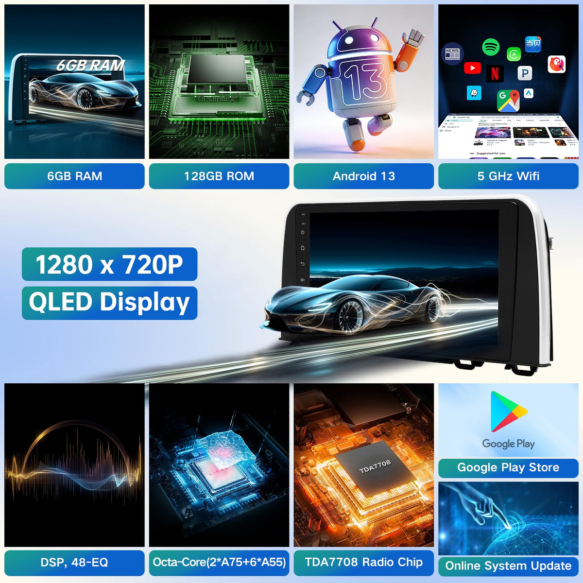 6GB+128GB Android 13 Car Radio for Honda CRV 2017-2022 Without Amplifier, 9'' HD Head Unit with Carplay & Android Auto, Mirror Link, GPS Navigation, SWC, Bluetooth 5.0,Right Camera (CAN024-R)