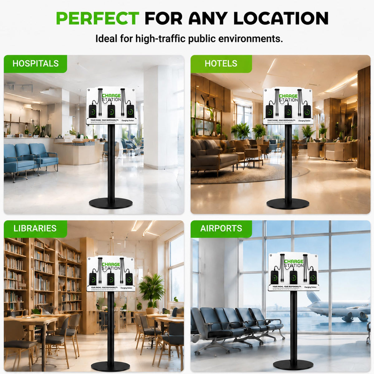 Commercial Floor Standing Phone Charging Station, 8 Cables
