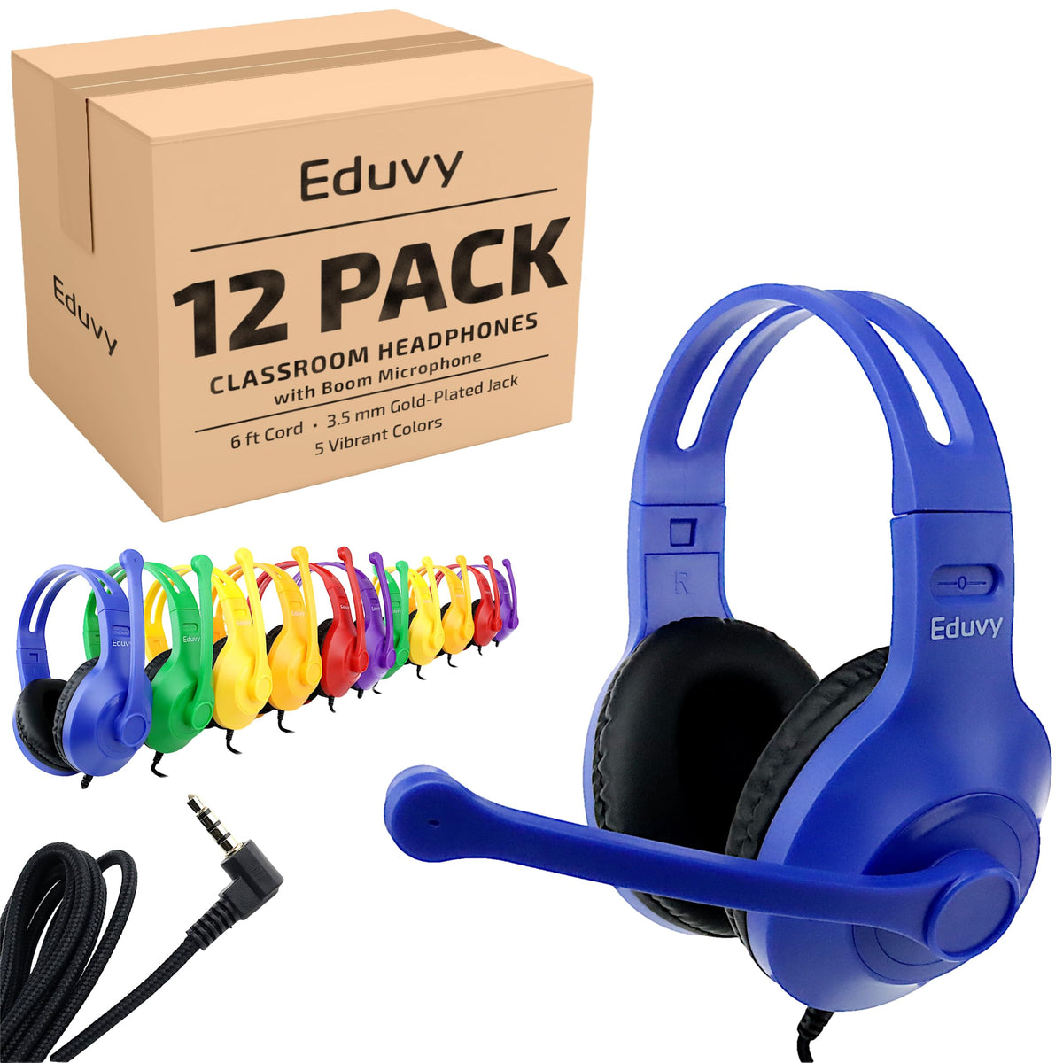 Classroom Headphones with Microphone Bulk 24-Pack, Wired Black Class Set