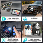 Wireless Motorcycle Apple Carplay & Android Auto,7 Inch Touchscreen with AHD Dual Cam,Siri & Google Assistant, Looping Recording/BSD/Bluetooth 5.2/ GPS/Remote Control/TMPS /IP69K Waterproof /128GB