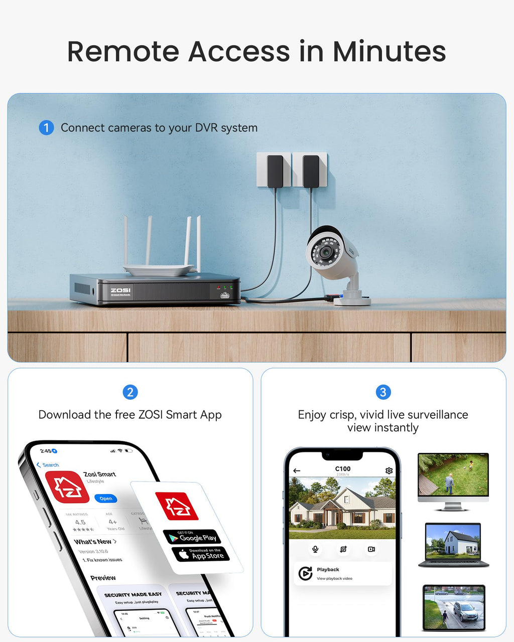 ZOSI 3K Lite Wired Security Camera System, 4 X 1080p Cameras, 500GB HDD