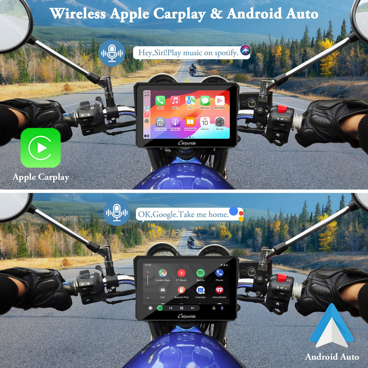 Carpuride W702 7" for Motorcycle Apple Carplay/Android Auto