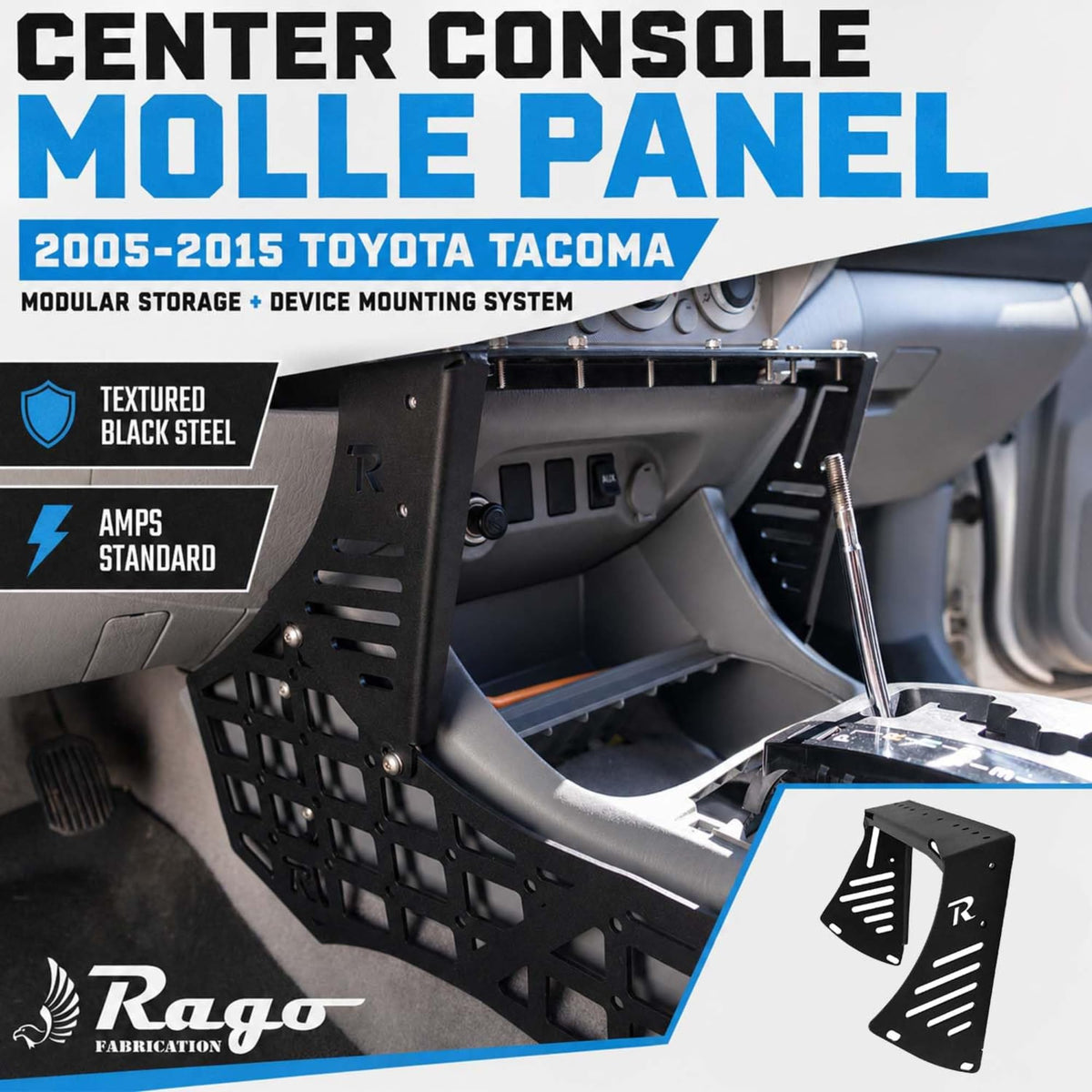 Rago Center Console Molle Storage Panel for 2005-2015 Toyota Tacoma 2nd Gen