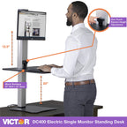 Victor High Rise Electric Sit-Stand Standing Desk Converter with Single Monitor Stand - Height Adjustable Office Desk Workstation for Home, 28" x 23" Work Surface, Black