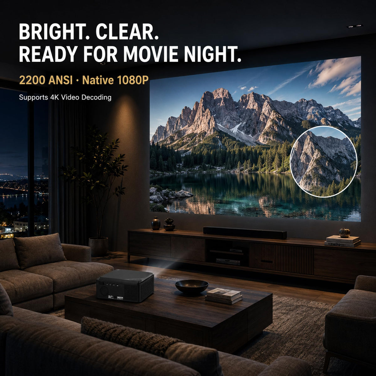DESS Projector with Built-in Google TV,1080P, 2200 ANSI, Electric Stand