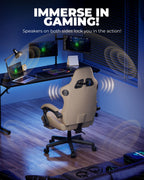 GTPLAYER Gaming Chair with Speakers ACE-PRO, Computer Video Game Chairs with Footrest for Adults, Built-in Speakers, App Support & Bluetooth Control, Ergonomic Reclining Silla, Linkage Armrest, Ivory