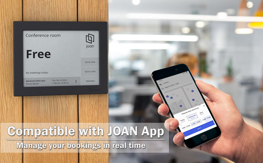 Joan 6 RE Black: Wireless E Ink Touch 6-Inch Display Meeting Scheduler - Smart Office Organizer, Calendar Sync