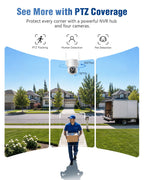 5MP Solar Security Cameras Wireless Outdoor System, 500GB HDD Local Storage, No Subscription, 4-Cam Kit, Up to 10CH, Two-Way Audio, Color Night Vision, 5G/2.4GHz WiFi, TV & Monitor Viewing
