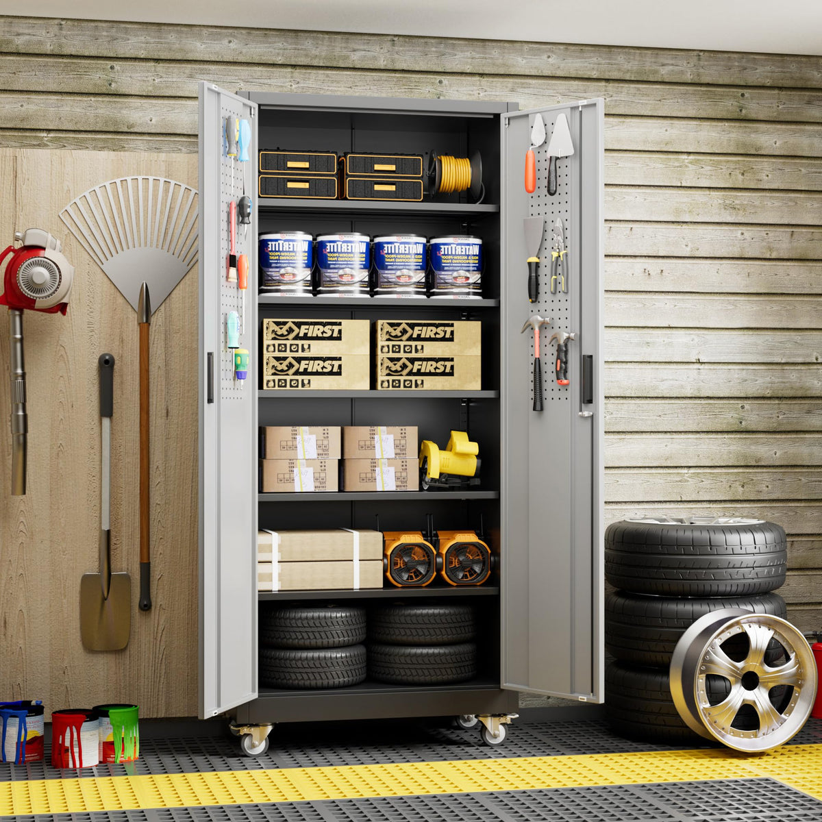 71"x32"Wx16 D Metal Garage Storage Cabinet with Wheels
