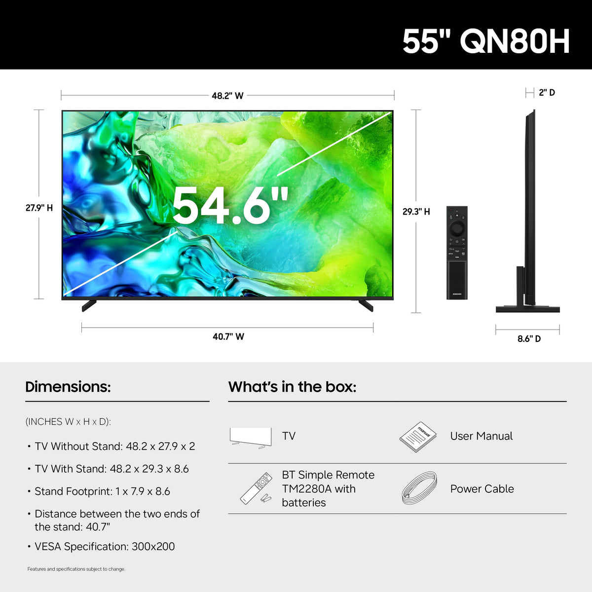 Samsung 55-Inch Class QN80H Series, Neo QLED Mini LED, 4K, Smart TV, 2026