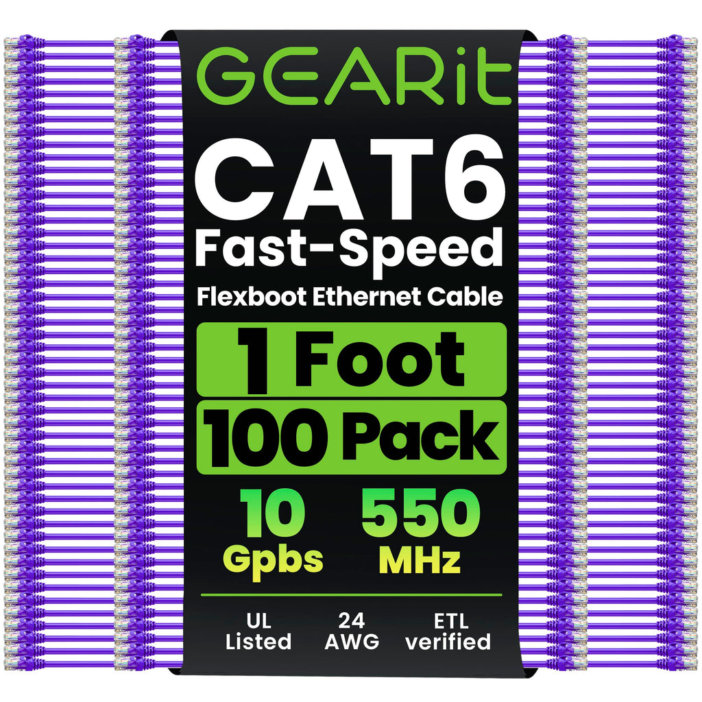 GEARit Cat6 Ethernet Patch Cable 3ft Black 100-Pack Cat 6 Patch Cords