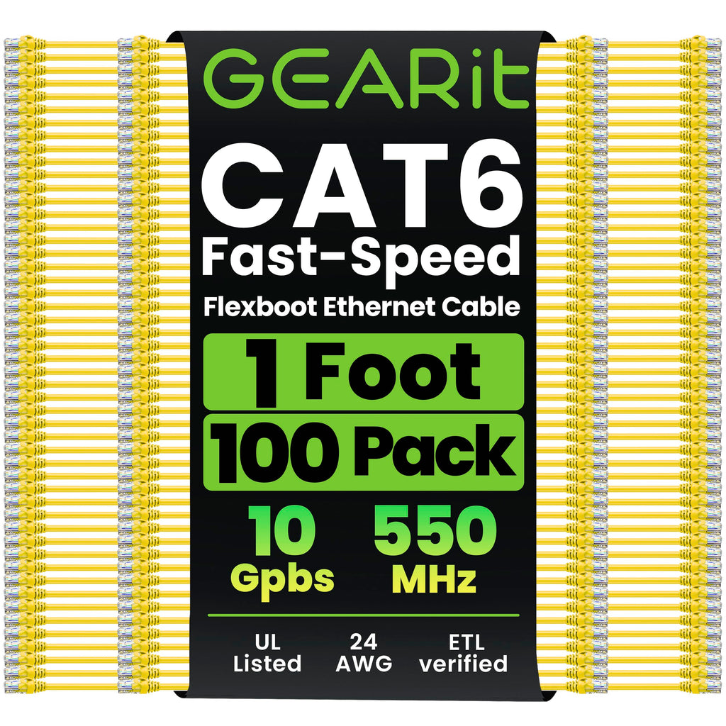 GEARit Cat6 Ethernet Patch Cable 3ft Black 100-Pack Cat 6 Patch Cords