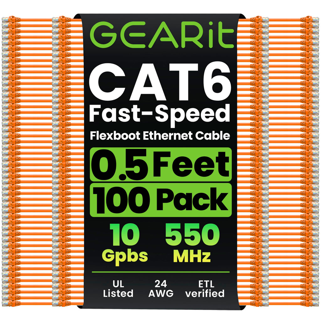 GEARit Cat6 Ethernet Patch Cable 3ft Black 100-Pack Cat 6 Patch Cords