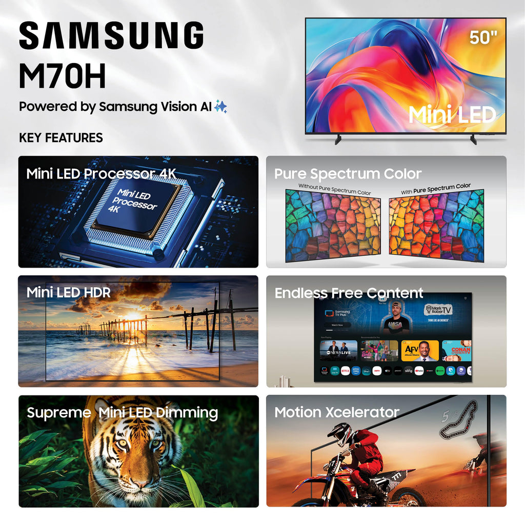 Samsung 50-Inch Class M70H Series, Mini LED, 4K, Smart TV, 2026 Model