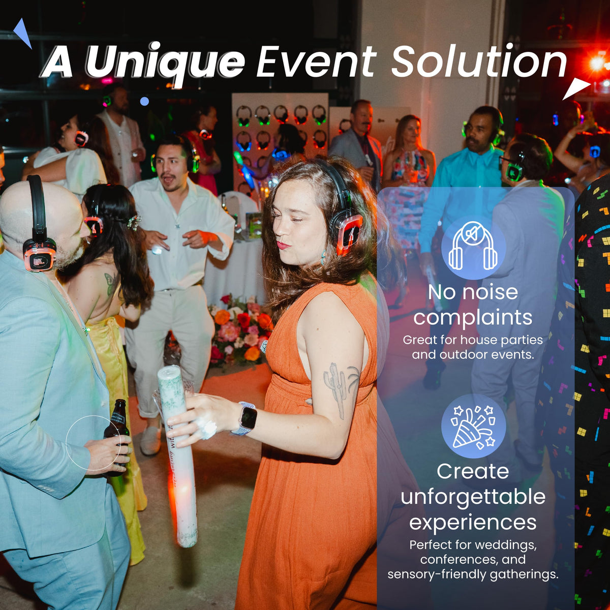 Silent Disco in a Box – 50 LED Wireless Headphones, 3 Channel Transmitters, Plug & Play Silent Disco Headphone System for Parties, Events & DJs, 10hr Battery, 500-Yard Range, Easy Setup