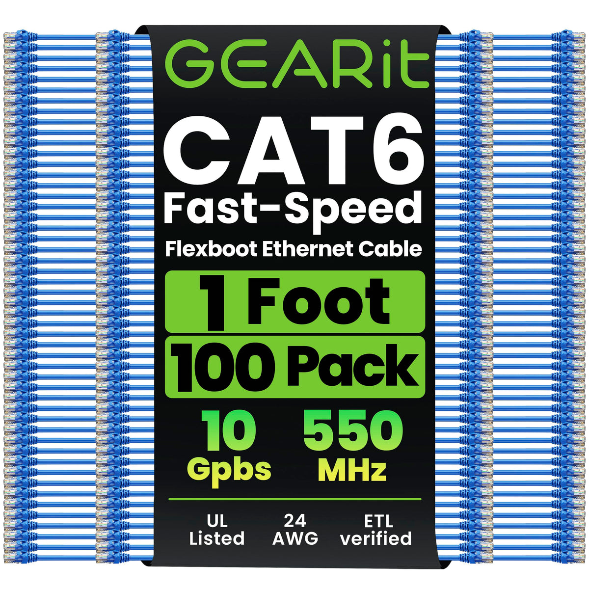 GEARit Cat6 Ethernet Patch Cable 3ft Black 100-Pack Cat 6 Patch Cords