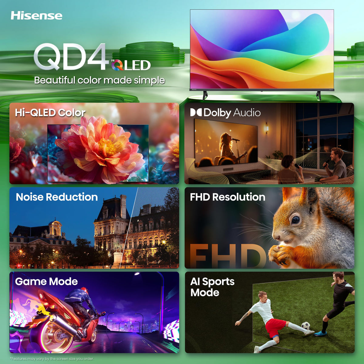 Hisense 40-Inch Class QD4SR Series Hi-QLED FHD Smart Roku TV (40QD4SR, 2026 Model) – Hi-QLED Color, Dolby Audio, Compatible with Alexa, Full Array LED, Slim Bezel Design