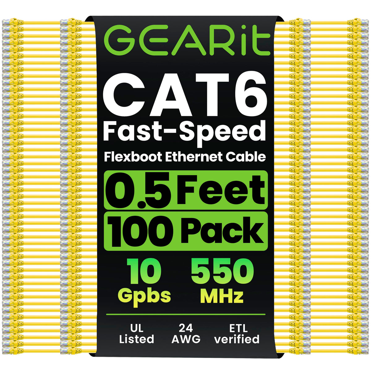 GEARit Cat6 Ethernet Patch Cable 3ft Black 100-Pack Cat 6 Patch Cords