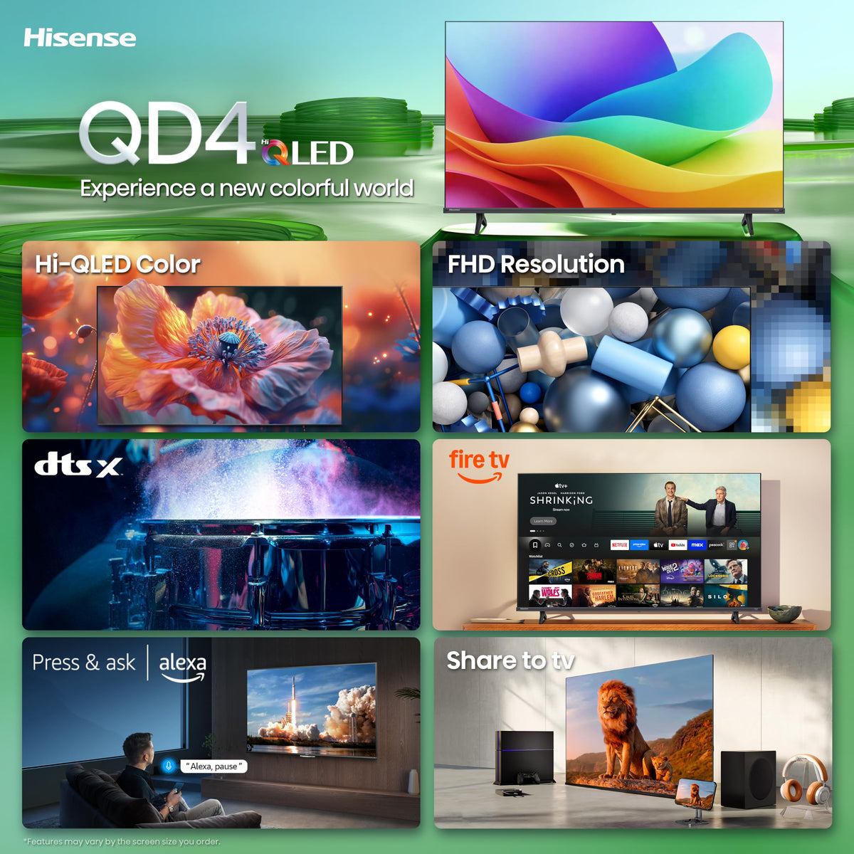 Hisense 40-Inch Class QD4 Series Hi-QLED FHD Smart Fire TV (40QD4QF) - Quantum Dot Color, DTS Virtual: X, Alexa Built in, Slim Bezel Design