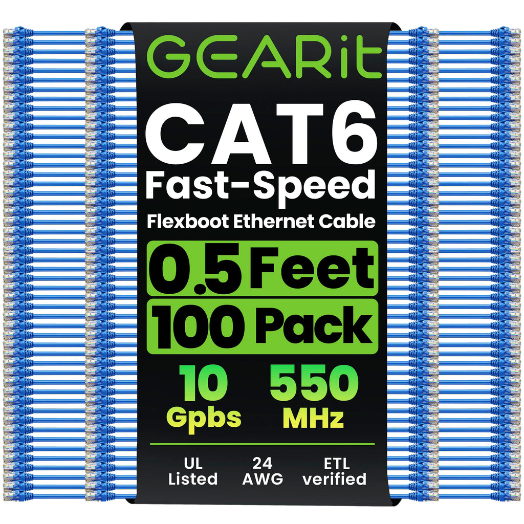 GEARit Cat6 Ethernet Patch Cable 3ft Black 100-Pack Cat 6 Patch Cords