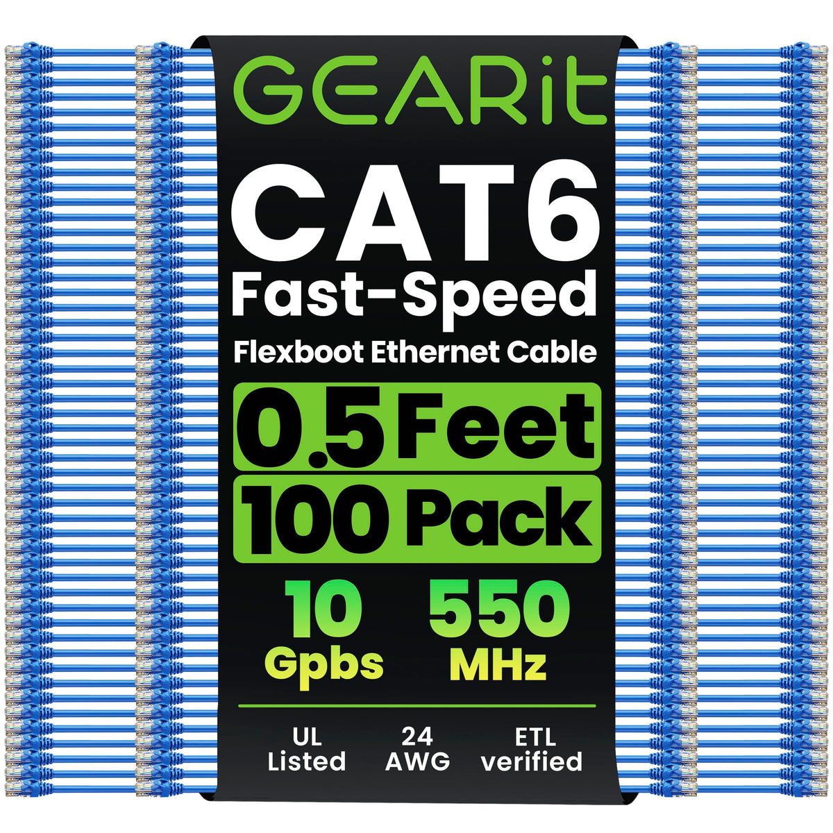 GEARit Cat6 Ethernet Patch Cable 3ft Black 100-Pack Cat 6 Patch Cords