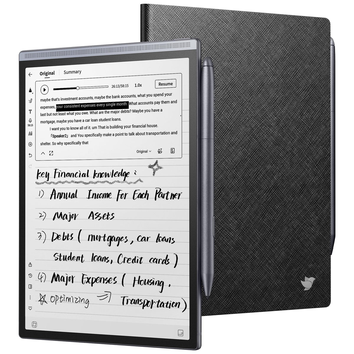 iflytek AINOTE Air 2, Ultraportable 8.2" E Ink Tablet with Black Folio Case