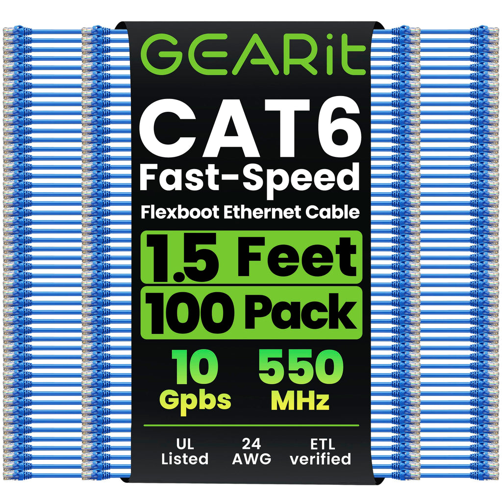 GEARit Cat6 Ethernet Patch Cable 3ft Black 100-Pack Cat 6 Patch Cords